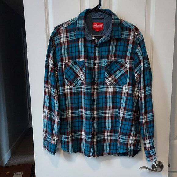 Coleman teal and red plaid flannel shirt - Picture 1 of 7